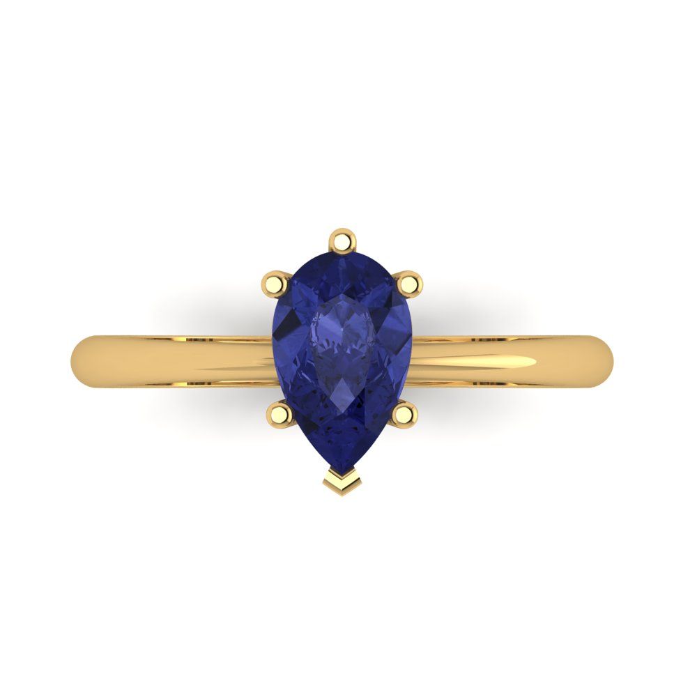 1 cttw Simulated Tanzanite Solitaire  Engagement Ring - Solid Gold (Pear Cut,8x5mm)