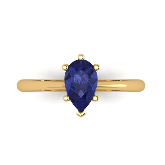 1 cttw Simulated Tanzanite Solitaire  Engagement Ring - Solid Yellow Gold (VVS1, Pear Cut,8x5mm)