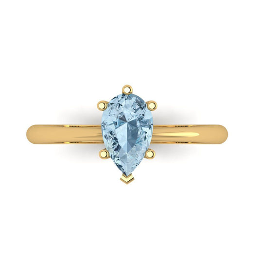1 cttw Natural Swiss Blue Topaz Solitaire  Engagement Ring - Solid Yellow Gold (VVS1, Pear Cut,8x5mm)