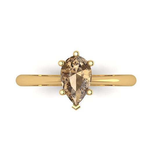 1 cttw Zirconia Simulated Champagne Diamond Solitaire  Engagement Ring - Solid Yellow Gold (VVS1, Pear Cut,8x5mm)