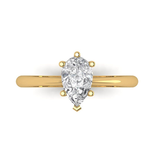 1 cttw Moissanite Solitaire  Engagement Ring - Solid Yellow Gold (VVS1, Pear Cut,8x5mm)