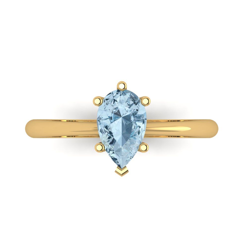 1 cttw Natural Aquamarine Solitaire  Engagement Ring - Solid Gold (Pear Cut,8x5mm)