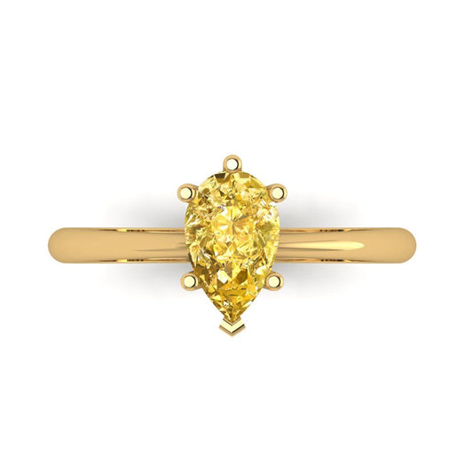 1 cttw Zirconia Simulated Yellow Diamond Solitaire  Engagement Ring - Solid Yellow Gold (VVS1, Pear Cut,8x5mm)