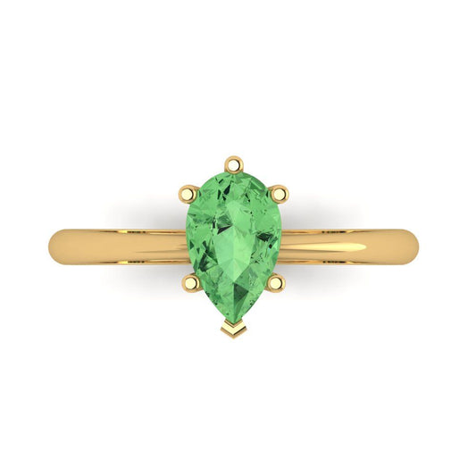 1 cttw Zirconia Simulated Green Diamond Solitaire  Engagement Ring - Solid Yellow Gold (VVS1, Pear Cut,8x5mm)
