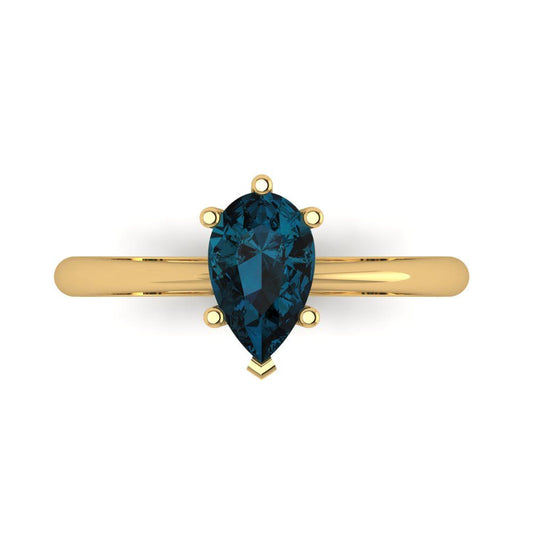 1 cttw Natural London Blue Topaz Solitaire  Engagement Ring - Solid Yellow Gold (VVS1, Pear Cut,8x5mm)