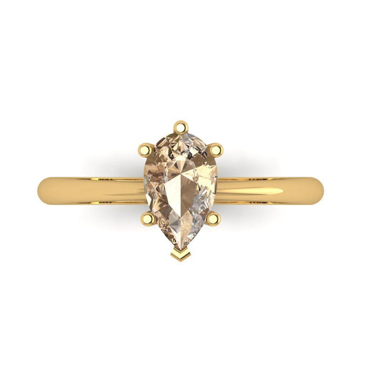 1 cttw Yellow Moissanite Solitaire  Engagement Ring - Solid Yellow Gold (VVS1, Pear Cut,8x5mm)
