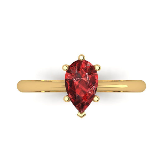 1 cttw Natural Garnet Solitaire  Engagement Ring - Solid Yellow Gold (VVS1, Pear Cut,8x5mm)