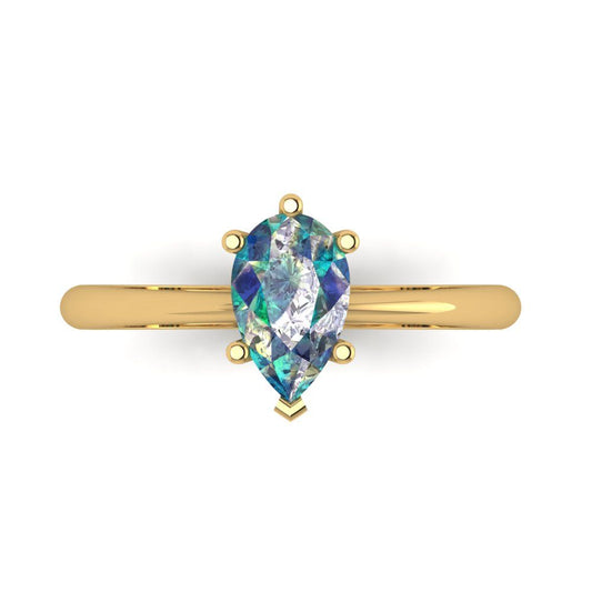 1 cttw Blue Moissanite Solitaire  Engagement Ring - Solid Yellow Gold (VVS1, Pear Cut,8x5mm)