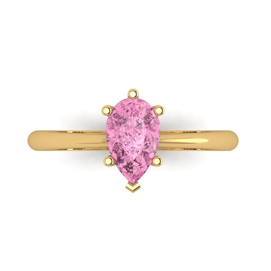 1 cttw Zirconia Simulated Pink Diamond Solitaire  Engagement Ring - Solid Yellow Gold (VVS1, Pear Cut,8x5mm)