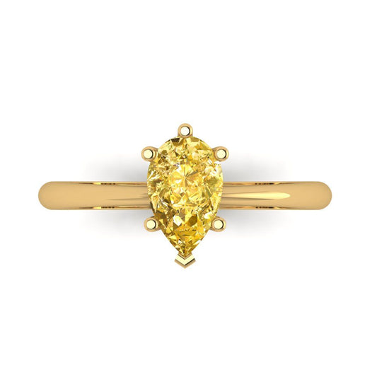 1 cttw Natural Citrine Solitaire  Engagement Ring - Solid Yellow Gold (VVS1, Pear Cut,8x5mm)