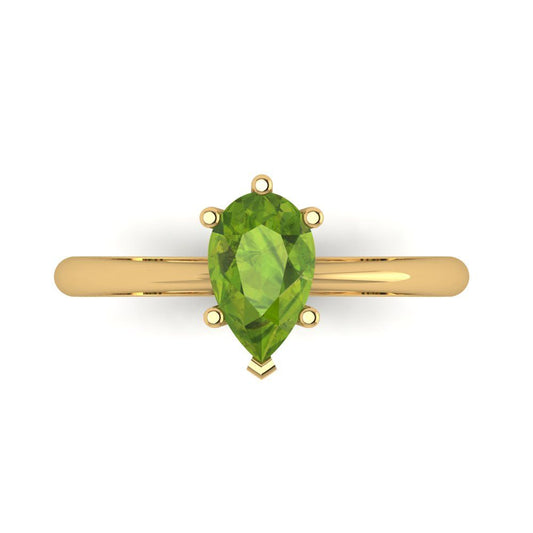 1 cttw Natural Peridot Solitaire  Engagement Ring - Solid Yellow Gold (VVS1, Pear Cut,8x5mm)