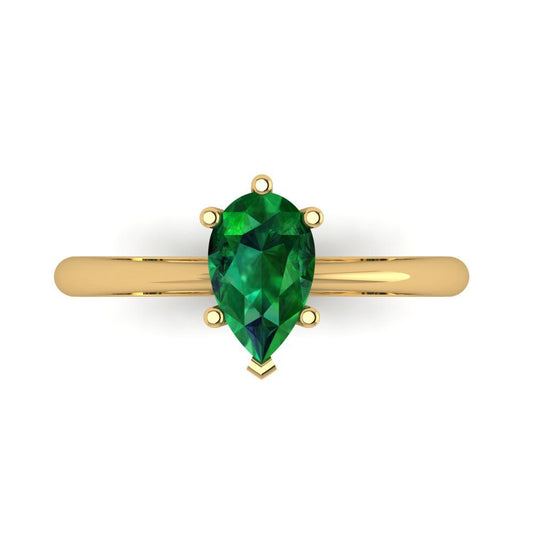 1 cttw Simulated Emerald Solitaire  Engagement Ring - Solid Yellow Gold (VVS1, Pear Cut,8x5mm)