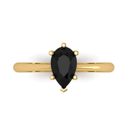 1 cttw Natural Onyx Solitaire  Engagement Ring - Solid Gold (Pear Cut,8x5mm)