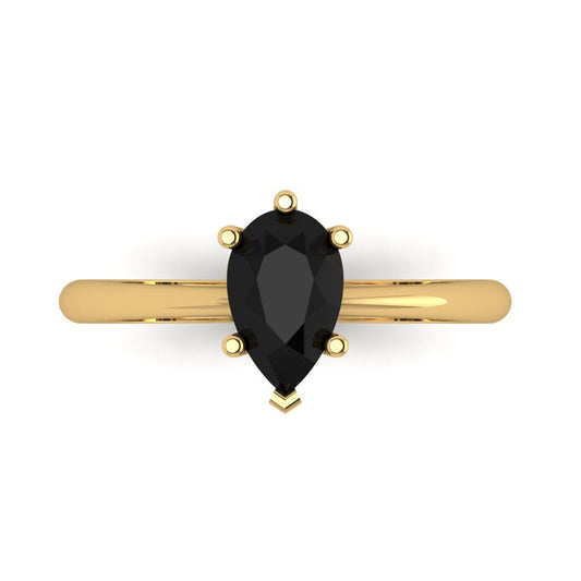 1 cttw Natural Onyx Solitaire  Engagement Ring - Solid Yellow Gold (VVS1, Pear Cut,8x5mm)