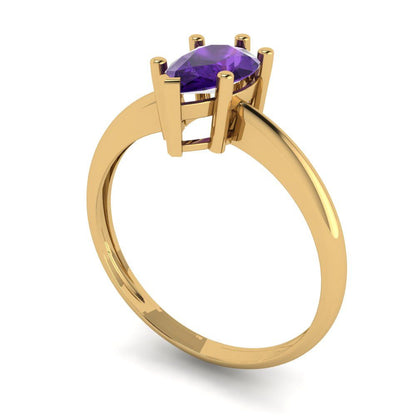 1 cttw Natural Amethyst Solitaire  Engagement Ring - Solid Gold (Pear Cut,8x5mm)