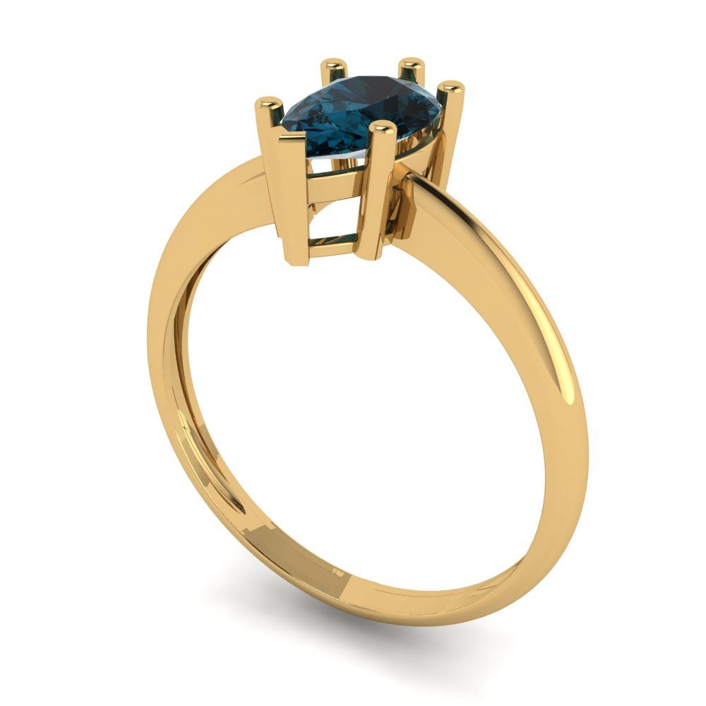 1 cttw Natural London Blue Topaz Solitaire  Engagement Ring - Solid Gold (Pear Cut,8x5mm)