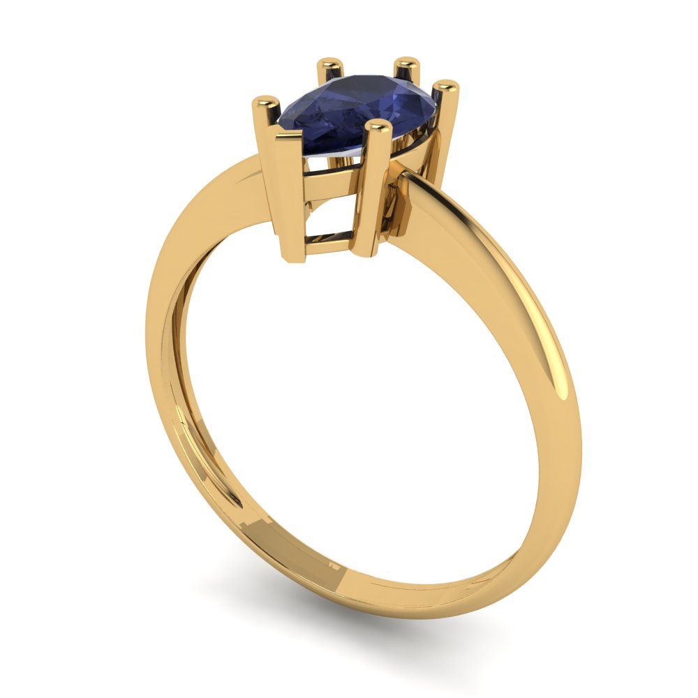 1 cttw Simulated Blue Sapphire Solitaire  Engagement Ring - Solid Gold (Pear Cut,8x5mm)