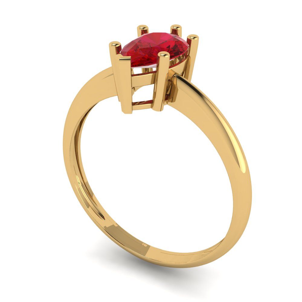 1 cttw Simulated Ruby Solitaire  Engagement Ring - Solid Yellow Gold (VVS1, Pear Cut,8x5mm)