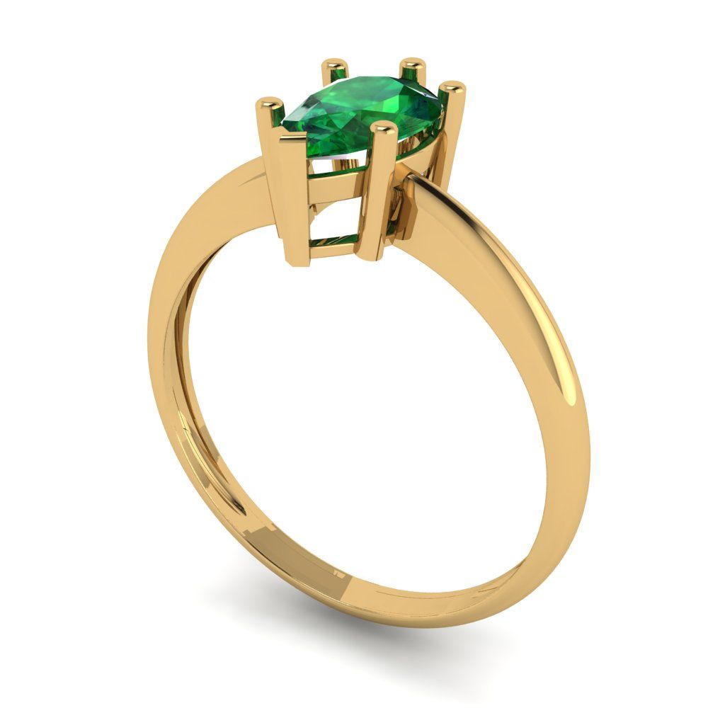 1 cttw Simulated Emerald Solitaire  Engagement Ring - Solid Gold (Pear Cut,8x5mm)