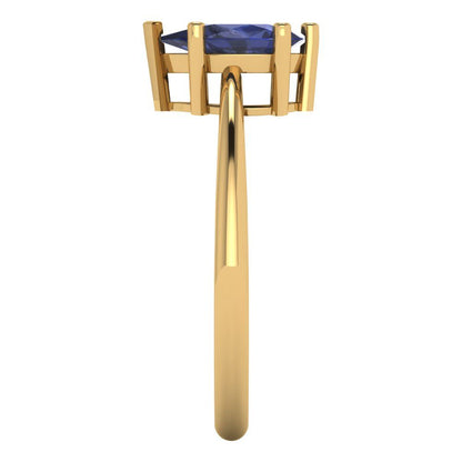 1 cttw Simulated Blue Sapphire Solitaire  Engagement Ring - Solid Gold (Pear Cut,8x5mm)