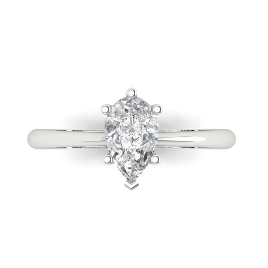 1 cttw Zirconia Simulated Diamond Solitaire  Engagement Ring - Solid White Gold (VVS1, Pear Cut,8x5mm)