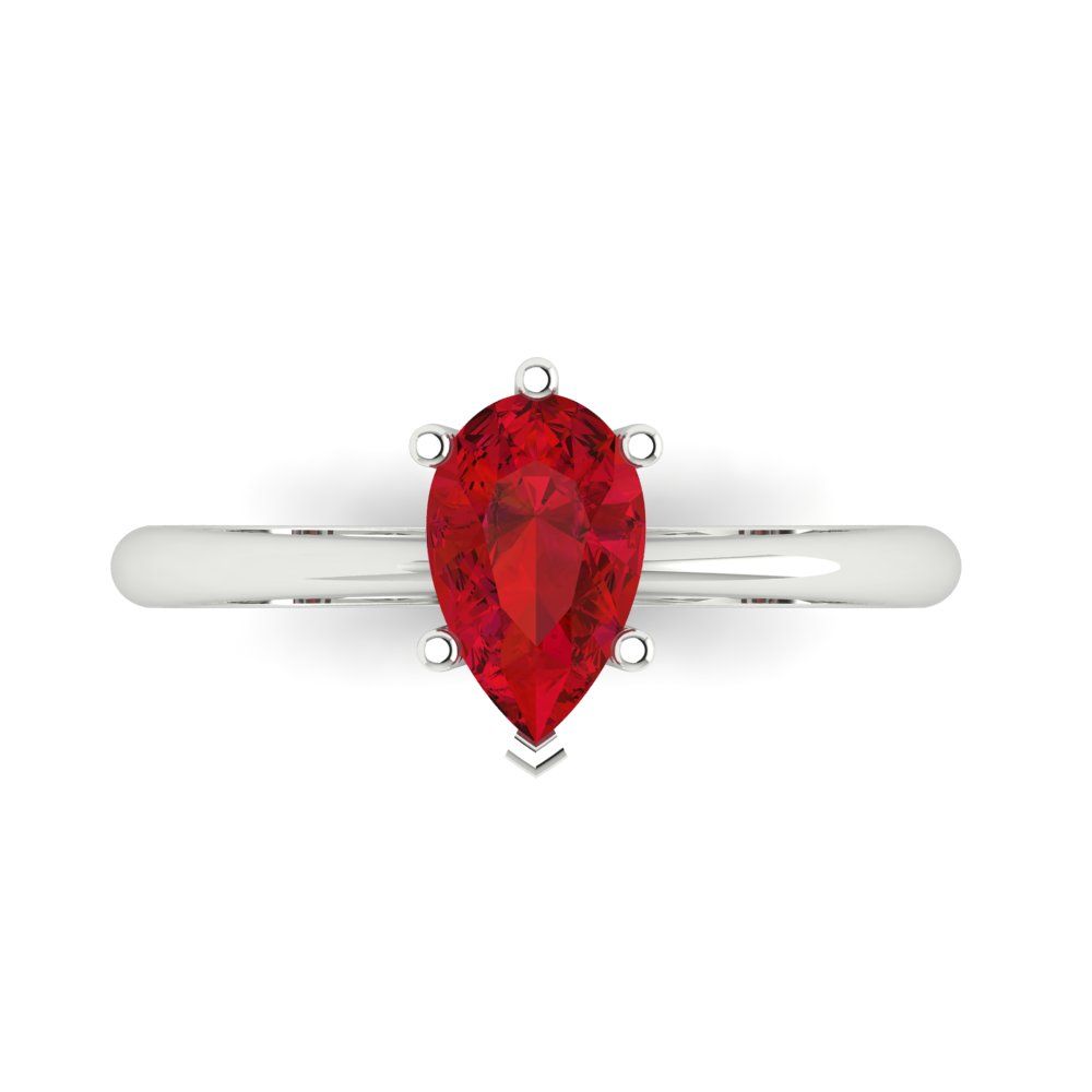 1 cttw Simulated Ruby Solitaire  Engagement Ring - Solid White Gold (VVS1, Pear Cut,8x5mm)