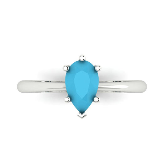 1 cttw Simulated Turquoise Solitaire  Engagement Ring - Solid White Gold (VVS1, Pear Cut,8x5mm)