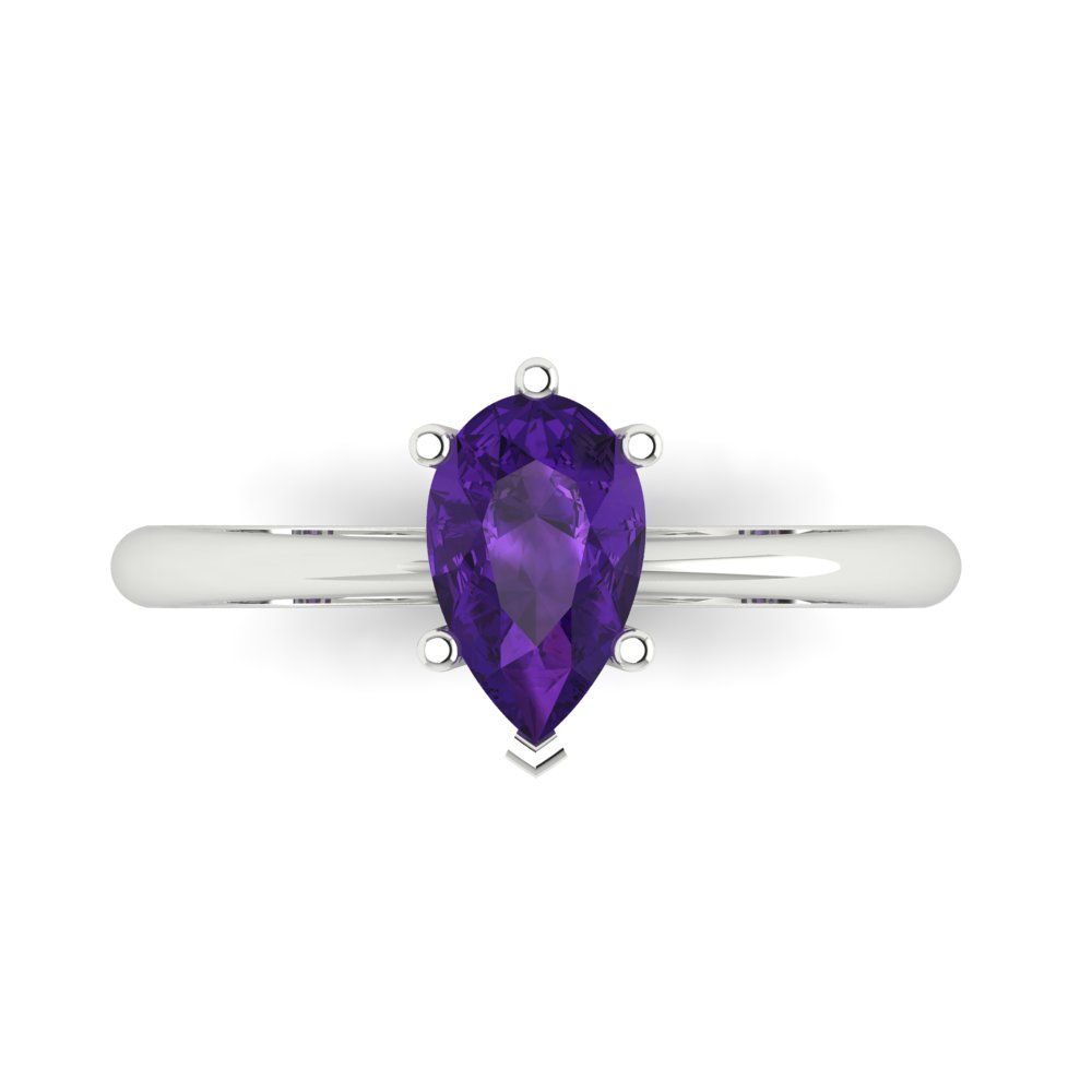 1 cttw Natural Amethyst Solitaire  Engagement Ring - Solid Gold (Pear Cut,8x5mm)