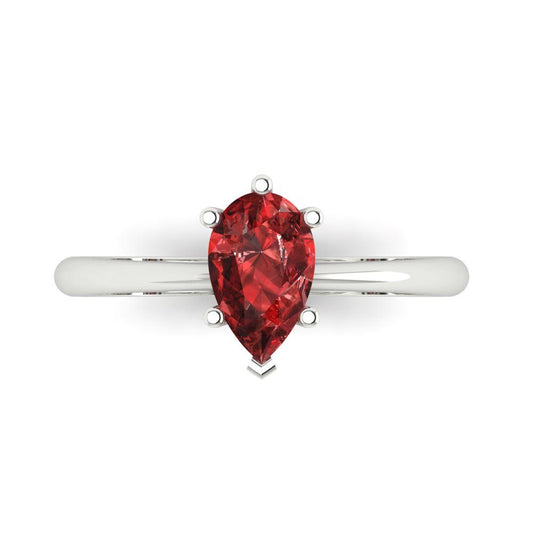 1 cttw Natural Garnet Solitaire  Engagement Ring - Solid White Gold (VVS1, Pear Cut,8x5mm)