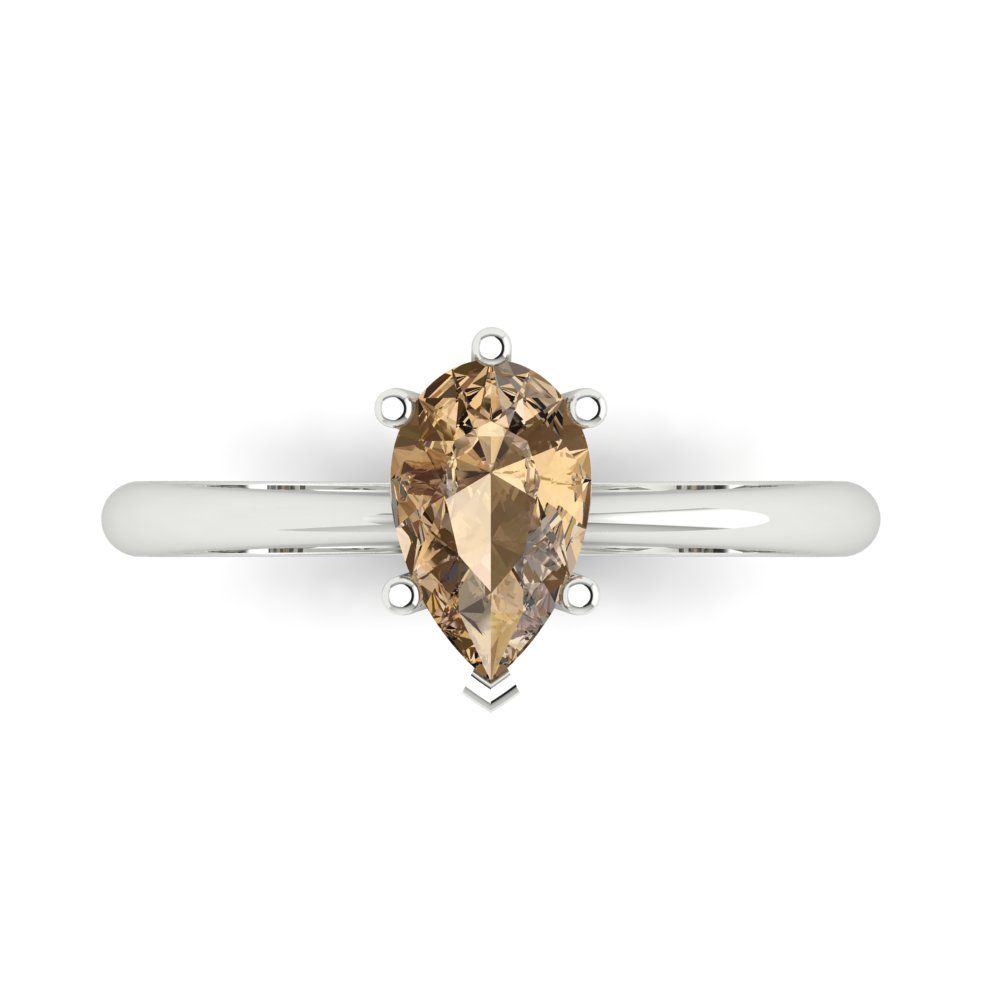 1 cttw Zirconia Simulated Champagne Diamond Solitaire  Engagement Ring - Solid Gold (VVS1, Pear Cut,8x5mm)