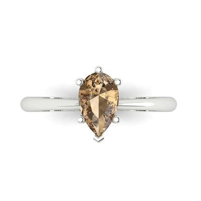 1 cttw Zirconia Simulated Champagne Diamond Solitaire  Engagement Ring - Solid Gold (VVS1, Pear Cut,8x5mm)