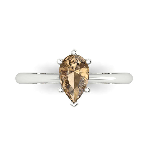 1 cttw Zirconia Simulated Champagne Diamond Solitaire  Engagement Ring - Solid White Gold (VVS1, Pear Cut,8x5mm)
