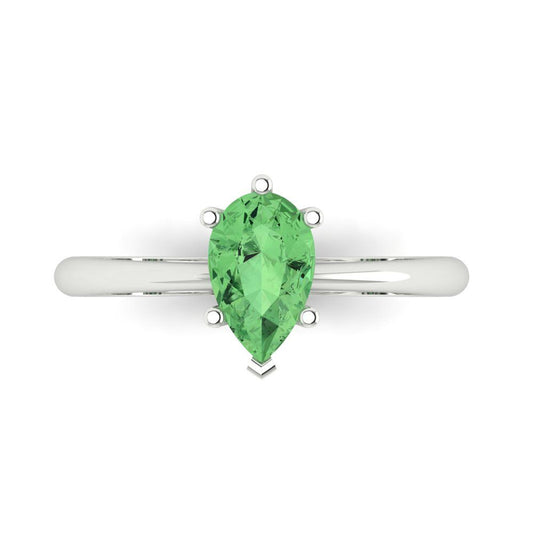 1 cttw Zirconia Simulated Green Diamond Solitaire  Engagement Ring - Solid White Gold (VVS1, Pear Cut,8x5mm)