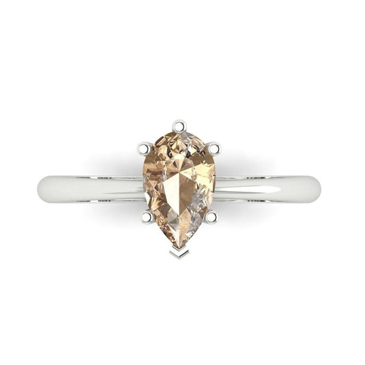 1 cttw Yellow Moissanite Solitaire  Engagement Ring - Solid White Gold (VVS1, Pear Cut,8x5mm)