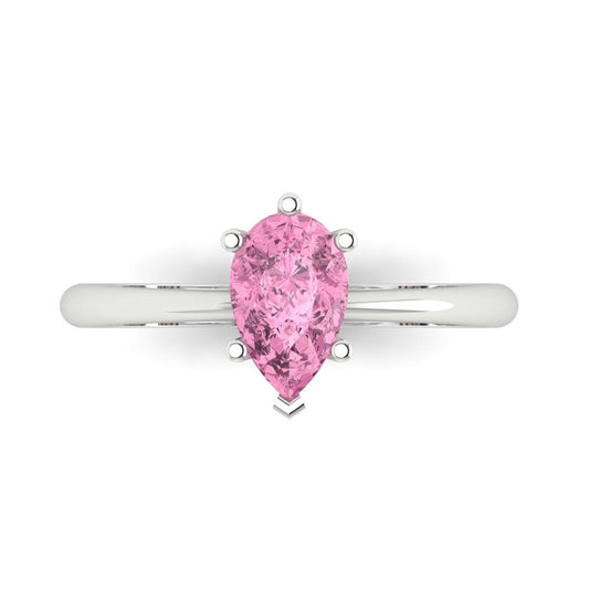 1 cttw Zirconia Simulated Pink Diamond Solitaire  Engagement Ring - Solid White Gold (VVS1, Pear Cut,8x5mm)