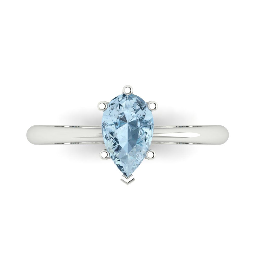 1 cttw Natural Aquamarine Solitaire  Engagement Ring - Solid White Gold (VVS1, Pear Cut,8x5mm)