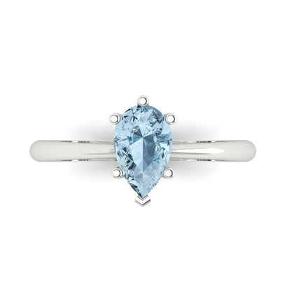 1 cttw Natural Aquamarine Solitaire  Engagement Ring - Solid White Gold (VVS1, Pear Cut,8x5mm)