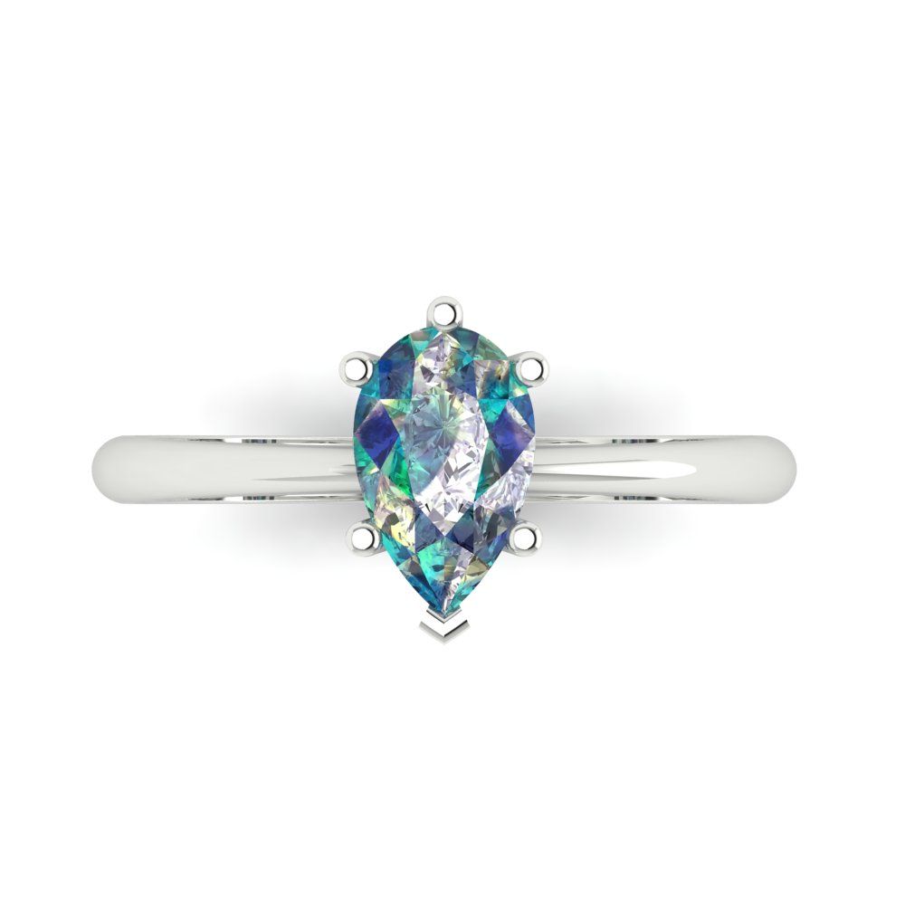 1 cttw Blue Moissanite Solitaire  Engagement Ring - Solid White Gold (VVS1, Pear Cut,8x5mm)