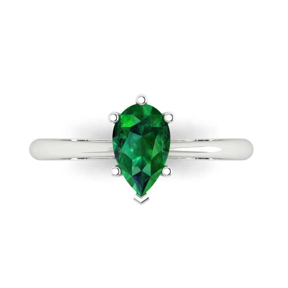 1 cttw Simulated Emerald Solitaire  Engagement Ring - Solid White Gold (VVS1, Pear Cut,8x5mm)