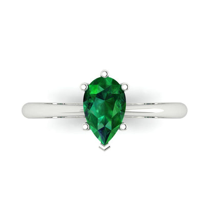 1 cttw Simulated Emerald Solitaire  Engagement Ring - Solid White Gold (VVS1, Pear Cut,8x5mm)