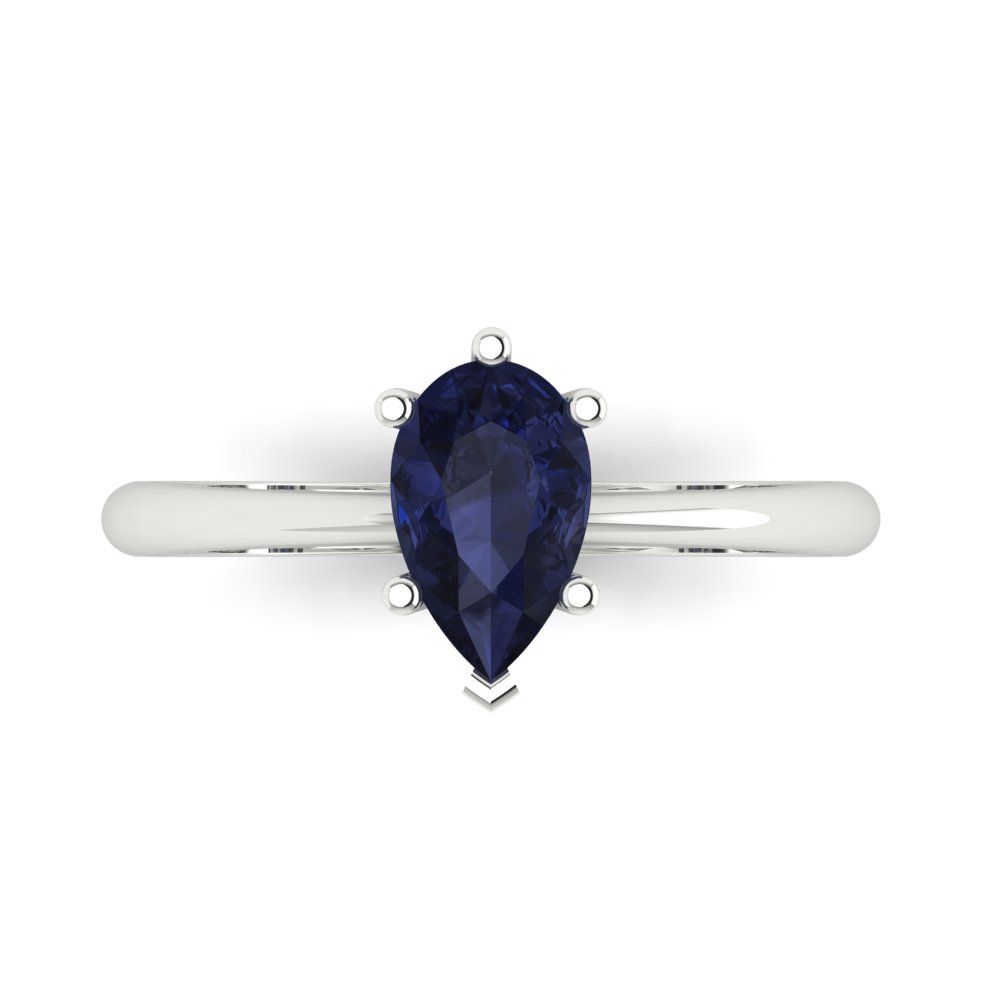 1 cttw Simulated Blue Sapphire Solitaire  Engagement Ring - Solid Gold (Pear Cut,8x5mm)