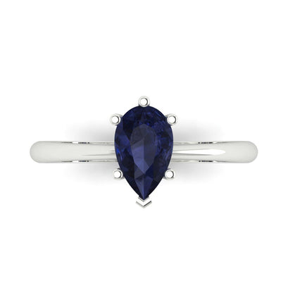 1 cttw Simulated Blue Sapphire Solitaire  Engagement Ring - Solid Gold (Pear Cut,8x5mm)