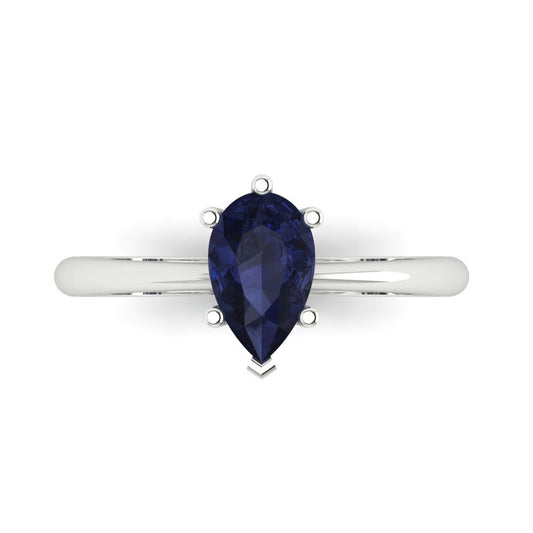 1 cttw Simulated Blue Sapphire Solitaire  Engagement Ring - Solid White Gold (VVS1, Pear Cut,8x5mm)