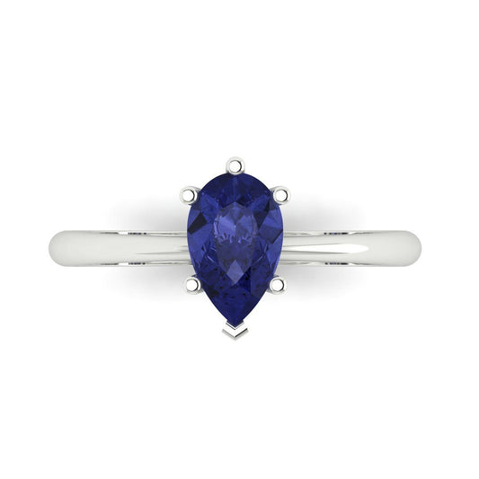 1 cttw Simulated Tanzanite Solitaire  Engagement Ring - Solid White Gold (VVS1, Pear Cut,8x5mm)
