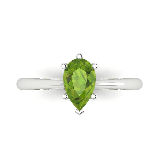 1 cttw Natural Peridot Solitaire  Engagement Ring - Solid White Gold (VVS1, Pear Cut,8x5mm)