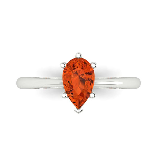 1 cttw Zirconia Simulated Red Diamond Solitaire  Engagement Ring - Solid White Gold (VVS1, Pear Cut,8x5mm)