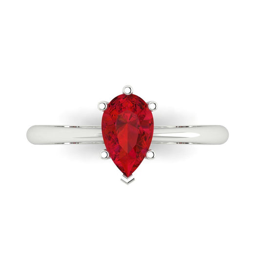 1 cttw Simulated Pink Tourmaline Solitaire  Engagement Ring - Solid White Gold (VVS1, Pear Cut,8x5mm)