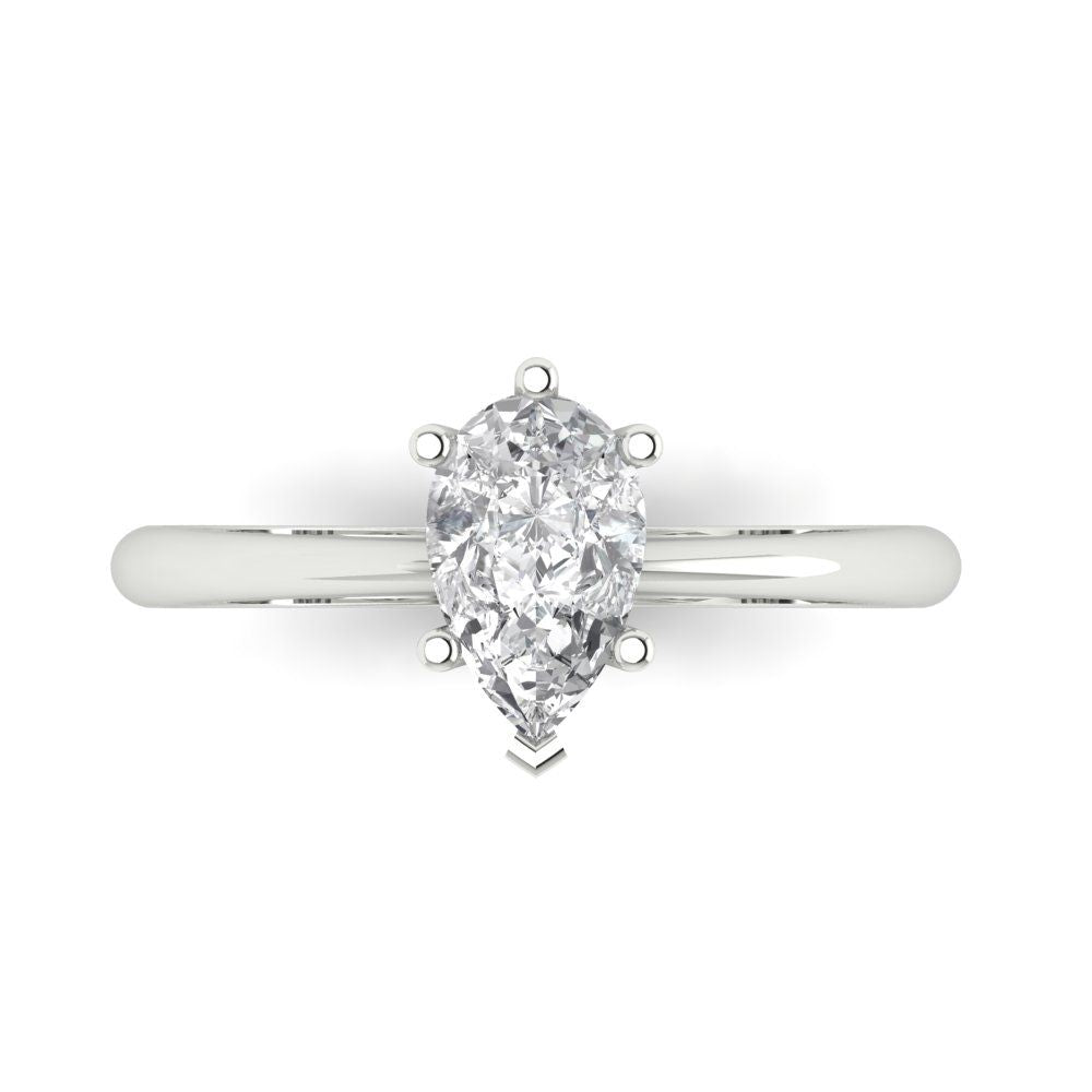 1 cttw White Sapphire Solitaire  Engagement Ring - Solid Gold (Pear Cut,8x5mm)
