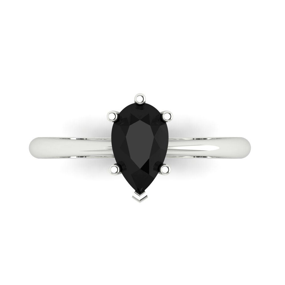 1 cttw Natural Onyx Solitaire  Engagement Ring - Solid White Gold (VVS1, Pear Cut,8x5mm)