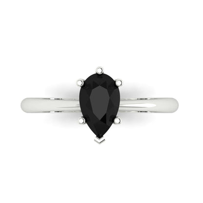 1 cttw Natural Onyx Solitaire  Engagement Ring - Solid White Gold (VVS1, Pear Cut,8x5mm)